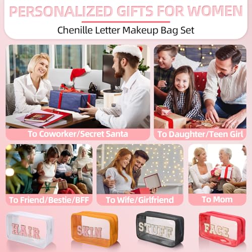 Antimbee Clear Makeup Bags with Chenille Letters - 4 Pack