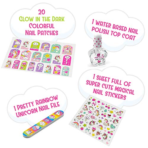 Hot Focus Unicorn Nail Art Kit - Glow in the Dark Stickers & Polish