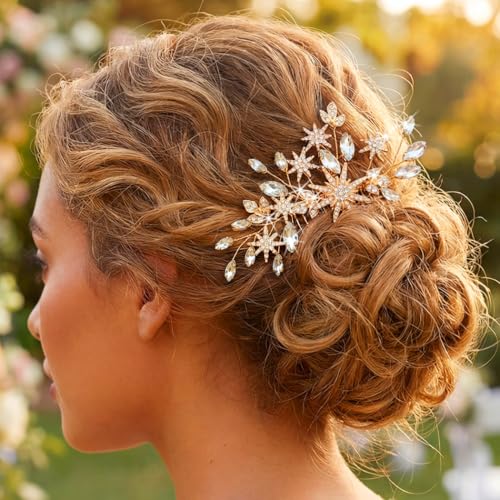 Gold Rhinestone Star Wedding Hair Comb – Elegant Crystal Bridal Hair Piece