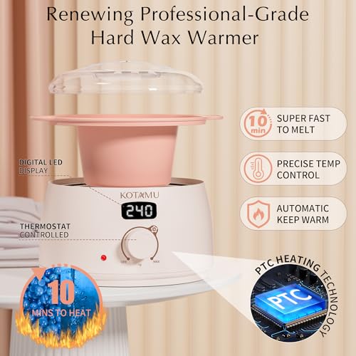 KOTAMU Wax Kit Pink Digital Hair Removal Waxing Kit for Women & Men Hot Wax Warmer Pot for Face, Eyebrow, Body, Brazilian, Bikini, Sensitive Skin Waxing Machine with 25 Accessories for Home Salon