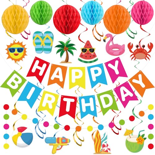 Happy Birthday Pool Party Decoration Set - 24 Pcs Beach Theme