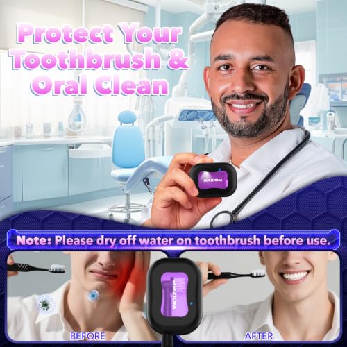 RRZIOM Black Portable Toothbrush Sanitizer Case with Auto UV Cleaning, Rechargeable
