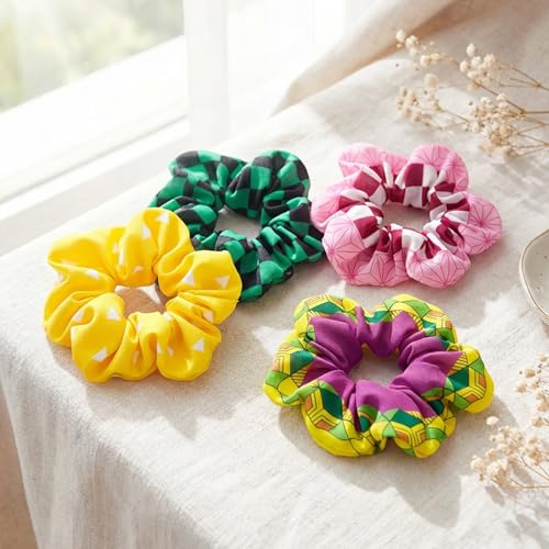 6-Pack Chiffon Anime Hair Scrunchies - Cosplay Ponytail Holders