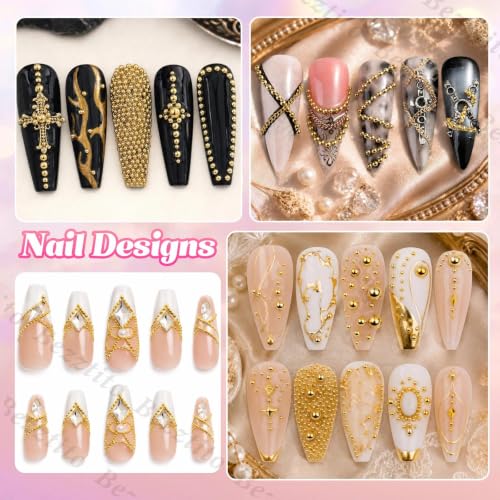 Gold Caviar Beads & Nail Chains Kit for Acrylic Nails - 0.8-2mm