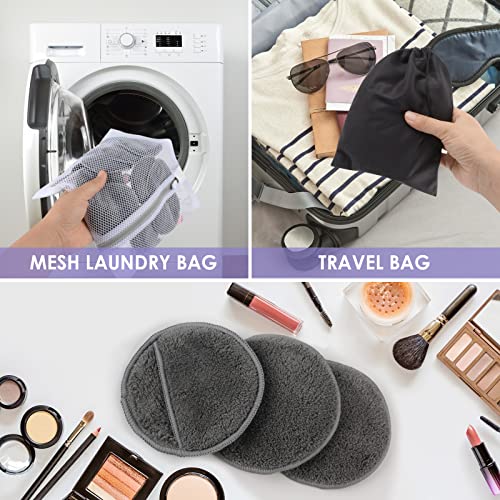 SUNLAND Reusable Microfiber Makeup Remover Pads - 16 Pack with Travel Bag