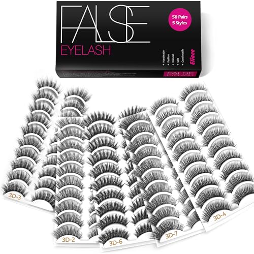Eliace 50 Pairs Wispy Cat Eye False Eyelashes - 14mm Faux Mink Strip Lashes
