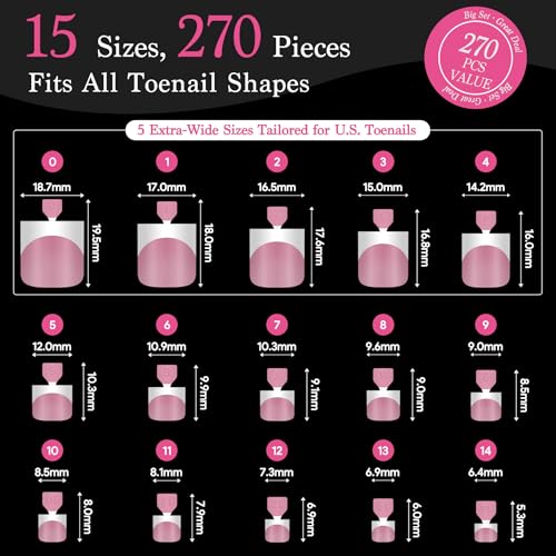 Berry Pink & White Square French Tip Press On Toenails - 270 Pcs Set