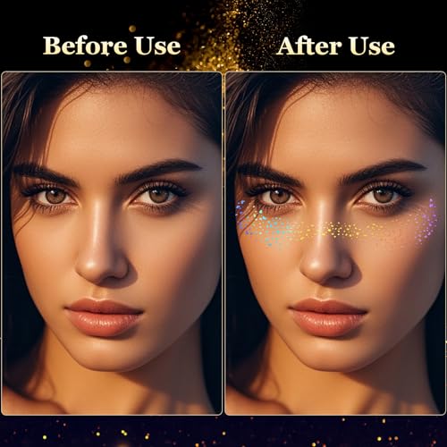 HyperFun Holographic Multicolor & Gold Silver Glitter Freckles Face Stickers 12Pcs Waterproof Makeup Patches for Women Festival Party