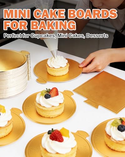 CHONNFEASTT 120PCS Mini Gold Cake Boards - Grease-Proof Dessert Plates