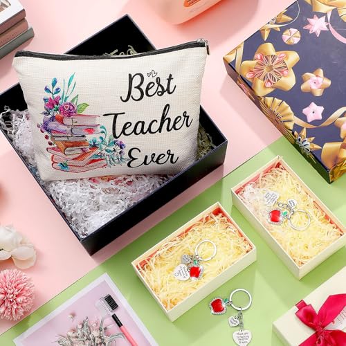 Teacher Appreciation Gifts Set - 6 Pack Book Style Makeup Bags & Keychains