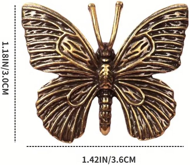 Brass Bug Figurines Set - 3 Metal Statues of Sparrow, Cricket & Butterfly for Home Office Decor