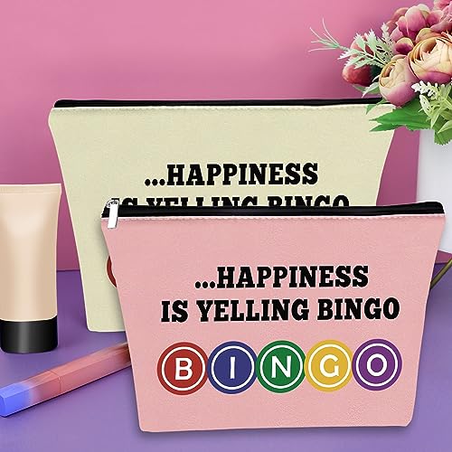 Sazuwu 3PCS Bingo Gift Makeup Bags Set - Lucky Travel Cosmetic Pouches for Women (Blue, Pink, Beige)