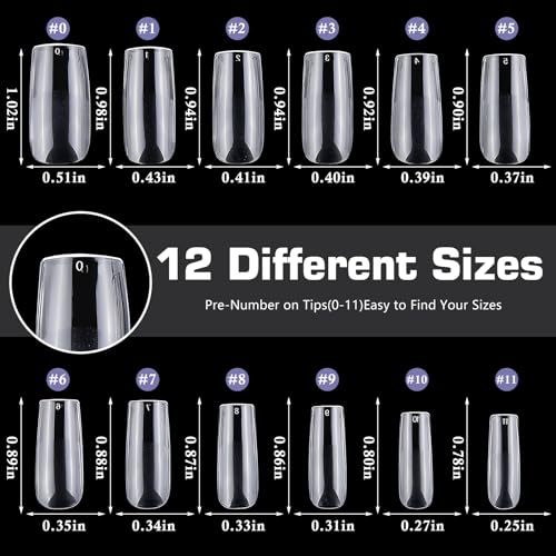 600pcs Clear Square Gel Nail Tips - Fake Acrylic Nails for Manicure