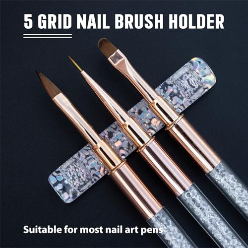 Crystal Clear Acrylic Nail Art Brush Holder - 5 Grid Organizer
