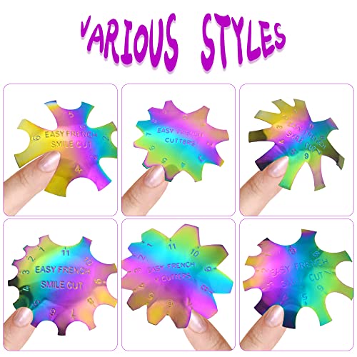 Rainbow French Nail Cutter Set - 12 Stainless Steel Tip Cutters with Handle & 25 Spare Blades