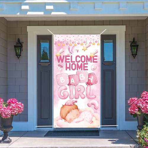 Welcome Home Baby Girl Banner - 6x3ft Pink Nursery Decor
