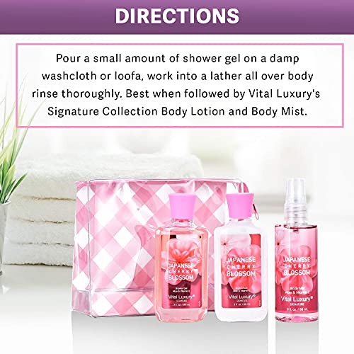 Vital Luxury Japanese Cherry Blossom Bath & Body Travel Set with Lotion, Shower Gel & Fragrance Mist
