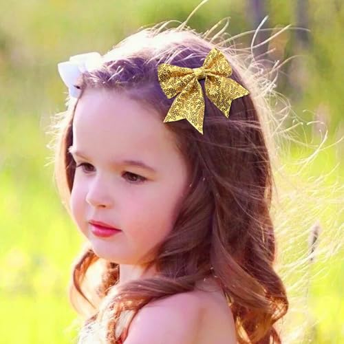 3-Inch Rainbow Sequins Hair Bows Clips - 2 Pack for Girls