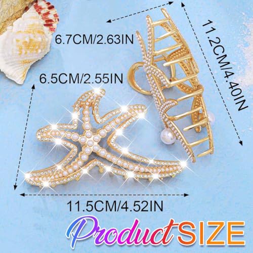 Gold Starfish Claw Clips for Women - Seashell Hair Accessories, Mermaid Style