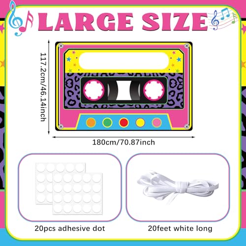 Retro 80s 90s Photo Booth Backdrop - Neon Cassette Tape 71x46
