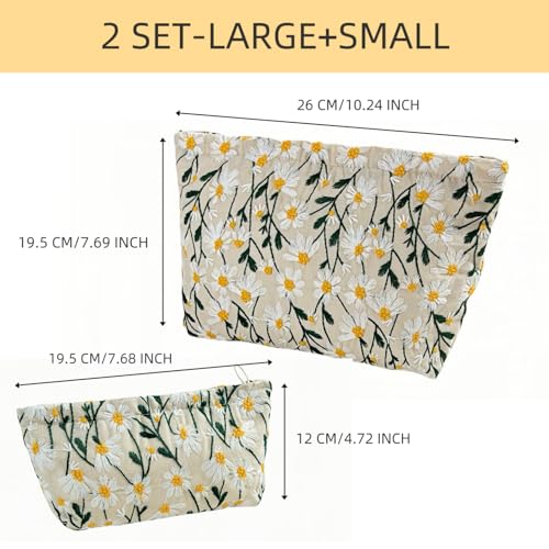 Stylish Daisy Makeup Bag Set - Large & Small Travel Organizers