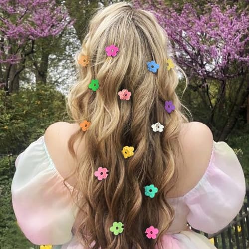 JANFUN Colorful Small Flower Hair Clips 100PCS Mini Claw Hairpins for Women Girls Teens