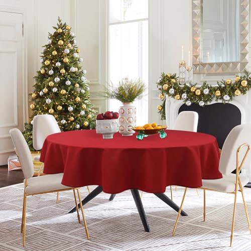 30-Inch Round Red Tablecloth - Waterproof & Stain Resistant Polyester