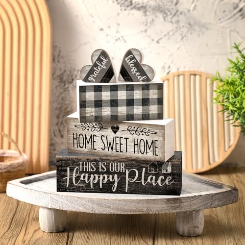 Moucuny 4-Piece Farmhouse Black & White Wooden Signs Set