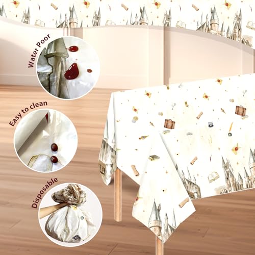 3PCS Magical Wizard School Tablecloth - Disposable Plastic Covers for Parties