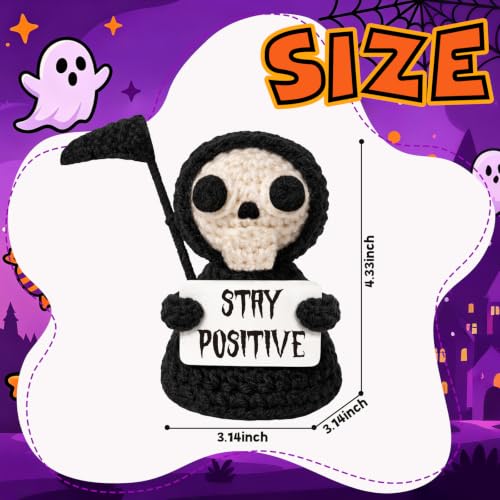 Funny Gothic Grim Reaper Plush with Stay Positive Sign - Unique Office Decor