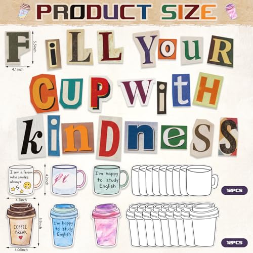 Fill Your Cup with Kindness Bulletin Board Set - 47 Pcs DIY Decor