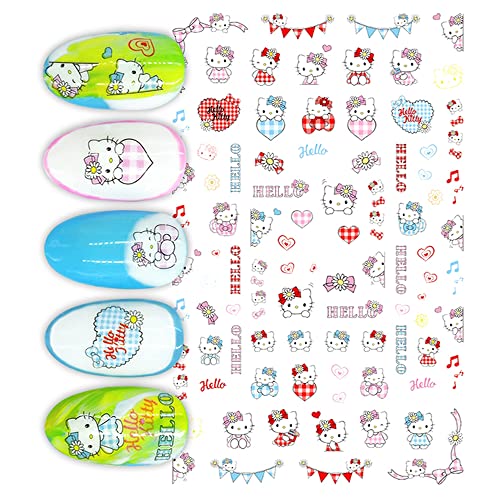 Cute Cat Nail Stickers - 4 Sheets 3D Self-Adhesive Decals
