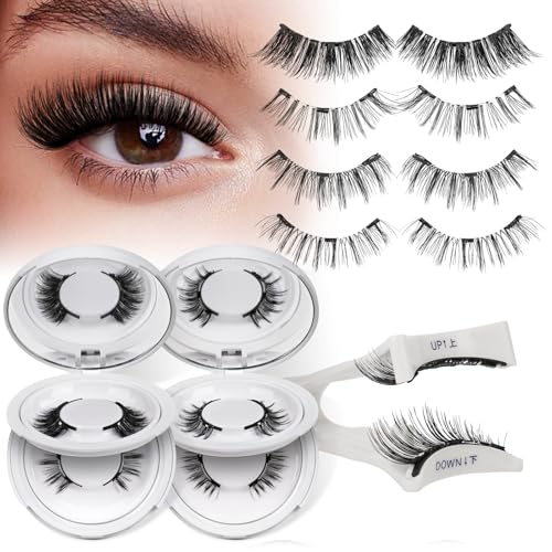 QUEWEL Magnetic Eyelashes Kit - 4 Pairs with Applicator, No Glue Needed
