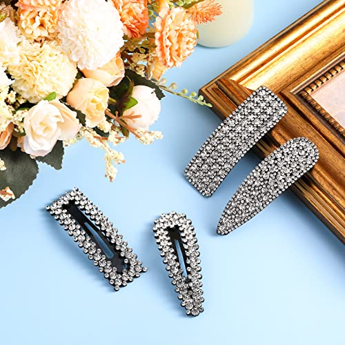 16 Pcs Rhinestone Hair Clips - Silver Snap Barrettes for Women