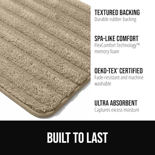 GORILLA GRIP Memory Foam Bath Mat - Ultra-Absorbent, Machine Washable, 24x16, Beige