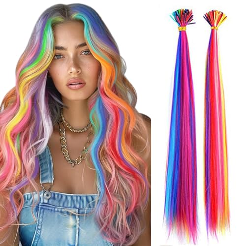 OTO BELLA 100 Pcs Rainbow I-Tip Hair Extensions Kit with Microbeads & Tool