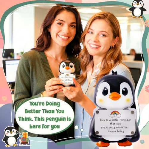Positive Penguin Figurine - 3.9" Hand-Painted Resin with Magnetic Frame & Cards