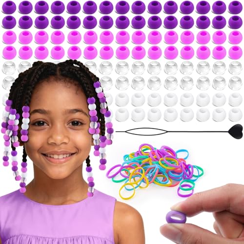 TINKRSTUFF 120Pcs Purple Mix Silicone Hair Beads Kit - 14mm