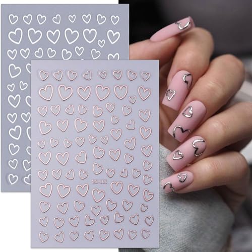 6 Sheets Valentine's Heart Nail Art Stickers - 3D Self-Adhesive Designs
