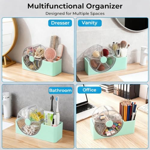 Seafoam Hair Accessories Organizer with 2-Slot Brush Holder & 5-Section Rotating Wheel for Kids & Girls