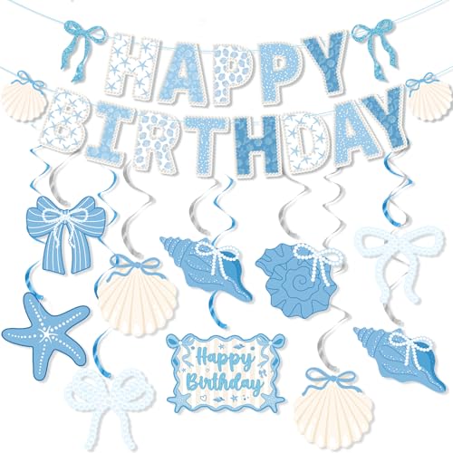 Coastal Seashell Birthday Party Decorations with Banner & Swirls