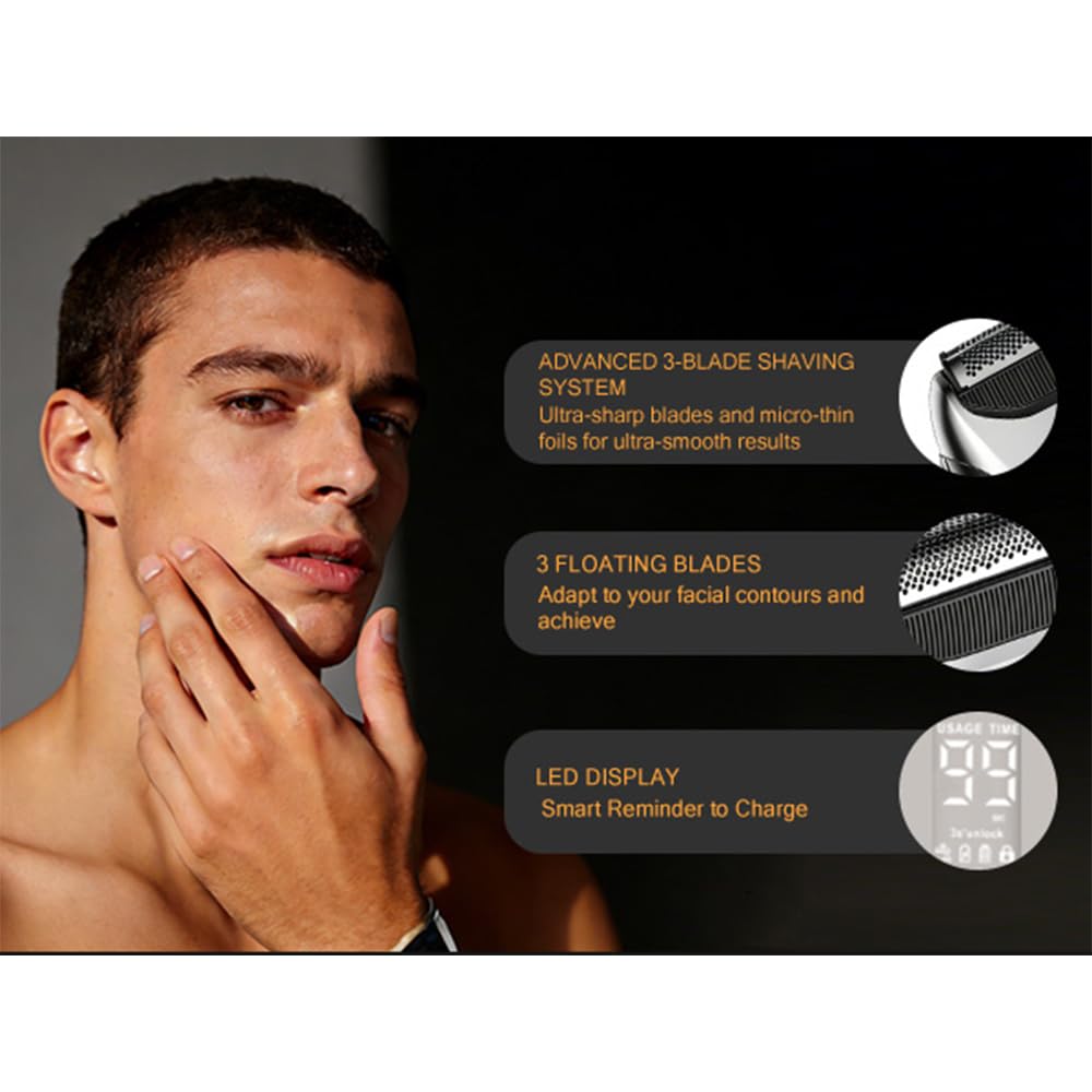 Electric Foil Shaver for Men, IPX6 Waterproof 3D Electric Razor with LED Display & Pop-Up Trimmer, USB-C Rechargeable Lightweight Handheld Shaver，Gift for Men