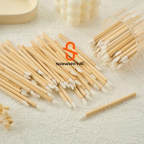 SANARITA 100Pcs Disposable Lip Brush Applicators with Bamboo Handles Makeup Tools