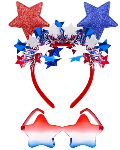 BleSky 2PCS Patriotic Red White and Blue Headbands for 4th of July