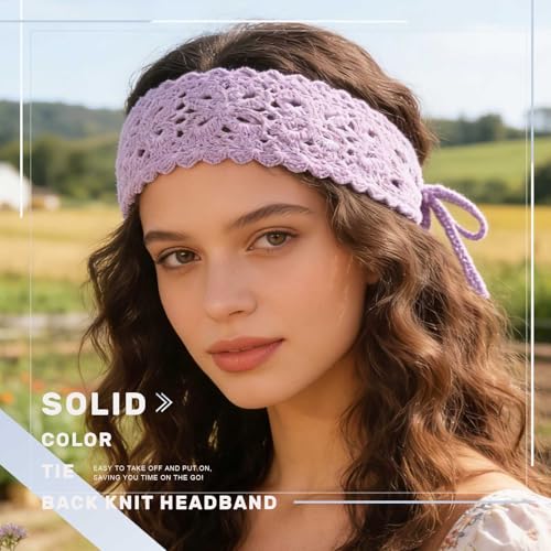 Acenail Solid Color Boho Crochet Headbands for Women - 4 Pack, Floral & Knitted Hair Accessories
