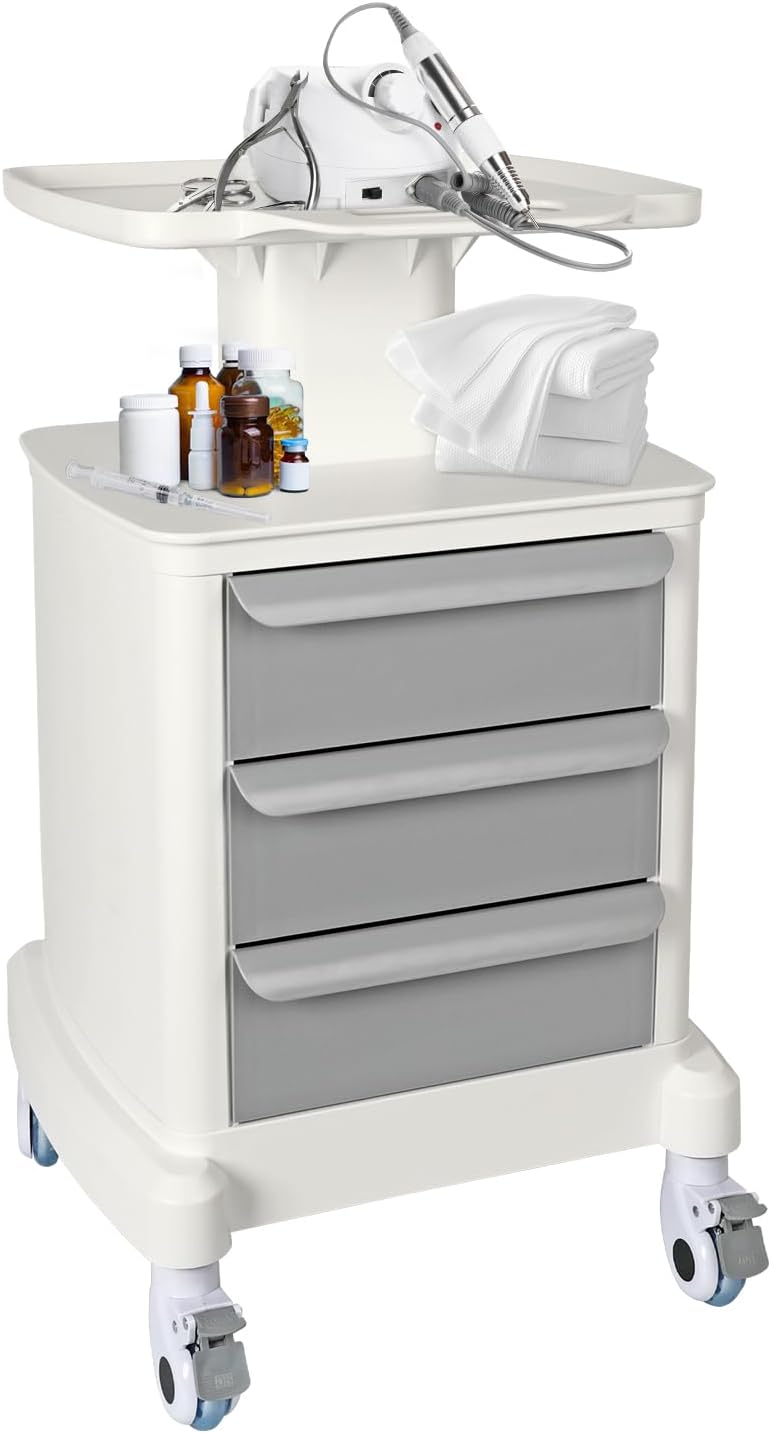 Mobile Trolley Cart - Portable Ultrasound Imaging Scanner Storage | 115 LBS Load, 3 Drawers, 4 Wheels