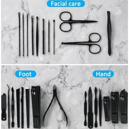 MINKINH Manicure Set Professional Nail Clipper Kit-26 Pieces Stainless Steel Manicure Kit,Nail Care Tools with Luxurious Travel Case (Brown)
