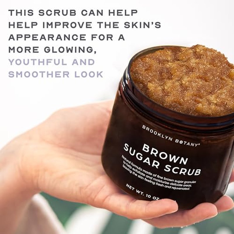 Brooklyn Botany Brown Sugar Body Scrub - Moisturizing and Exfoliating Body, Face, Hand, Foot Scrub - Fights Acne, Fine Lines & Wrinkles, Great Gifts For Women & Men - 10 oz