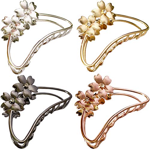 Double Flower Shaped Metal Hair Claw Clips - 4 Colors, Durable & Elegant