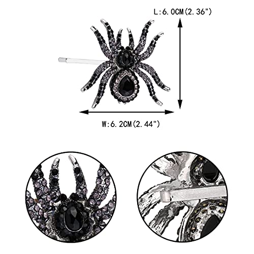 EVER FAITH Austrian Crystal Spider Hair Clip - Black Silver-Tone